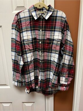 Old Navy Red Black White Plaid flannel like Button-Down Shirt